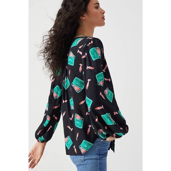 Anthropologie Womens Kendra Dandy Dreamer Button Down Shirt Sz 10 Green Black - Picture 3 of 16